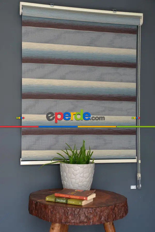 Halim Perdesan Mf-10 Bondi Mavisi & Kahverengi Etekli Veya Eteksiz Zebra Stor Perde