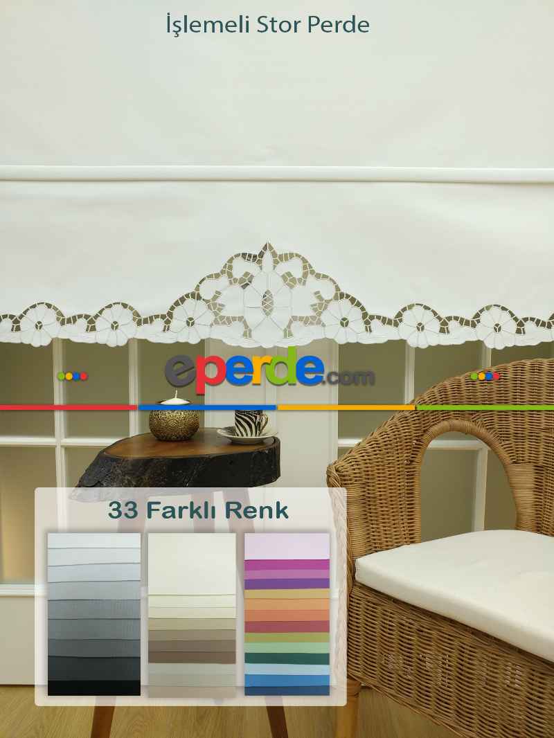 Mutfak Stor Perde - 33 Farklı Renk - İşlemeli- Gri-Füme-Antrasit