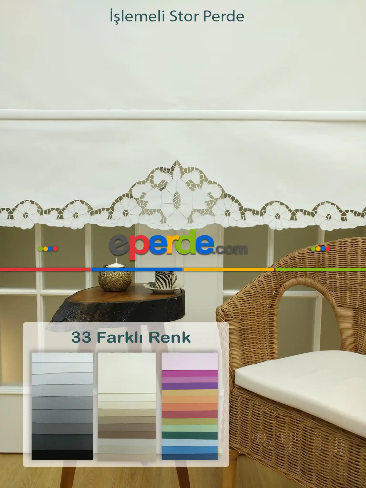 Nakış İşlemeli Stor Perde 33 Farklı Renk Seçeneği- Gri-füme-antrasit-beyaz-krem-ekru-çok Renkli