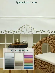 Yatak Odası - Nakış İşlemeli Stor Perde 33 Farklı Renk Seçeneği- Gri-füme-antrasit-beyaz-krem-ekru-çok Renkli