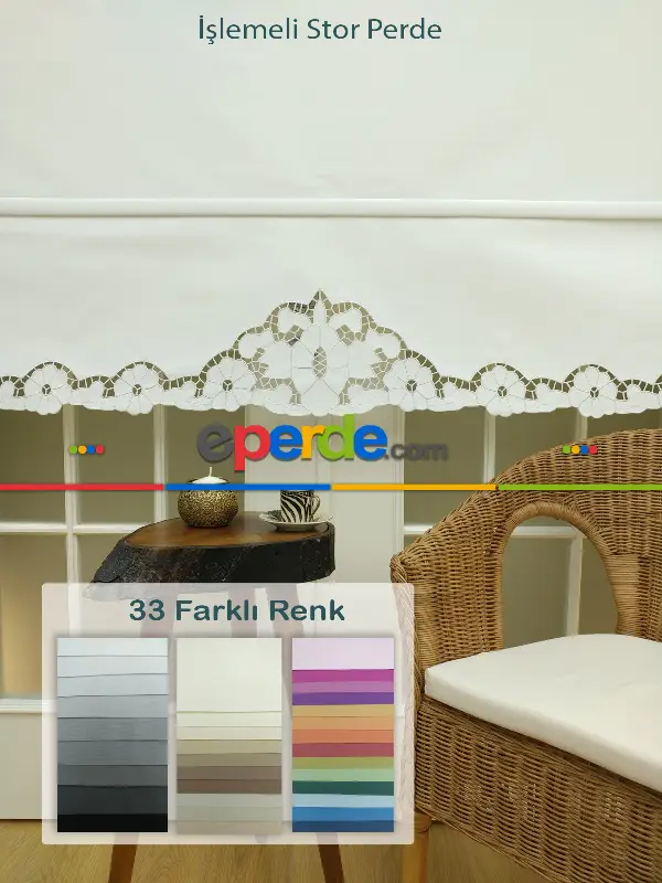 Nakış İşlemeli Stor Perde 33 Farklı Renk Seçeneği- Gri-füme-antrasit-beyaz-krem-ekru-çok Renkli