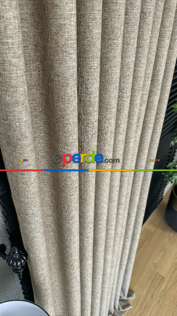 Taba Düz Naturel Keten S Pile Fon Perde, Premium Kalite Serisi Ağır Gramajlı