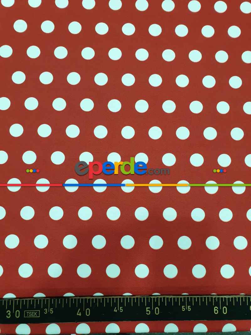 Puantiye Desenli Fon Perde Evm408-1 Kumaşı Kalındır Duck Bezi Değildir- Beyaz-Bordo