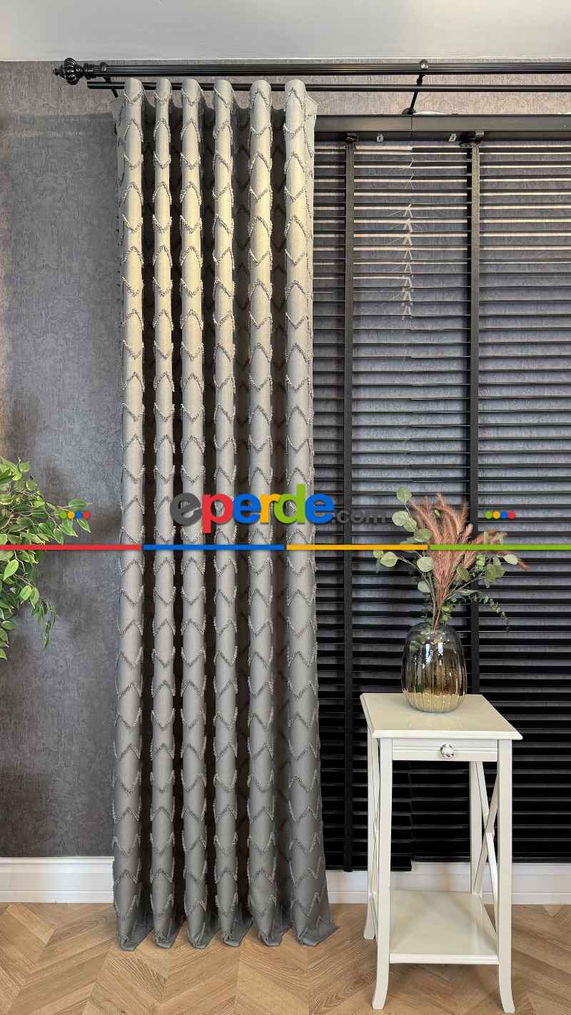 Gri Jakar Dokuma Fon Perde