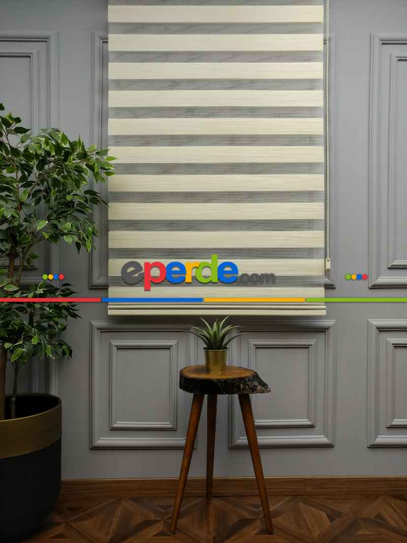 2025 Sezonu - Zebra Perde - Bambu Zebra Perde- Bej-krem Koyu