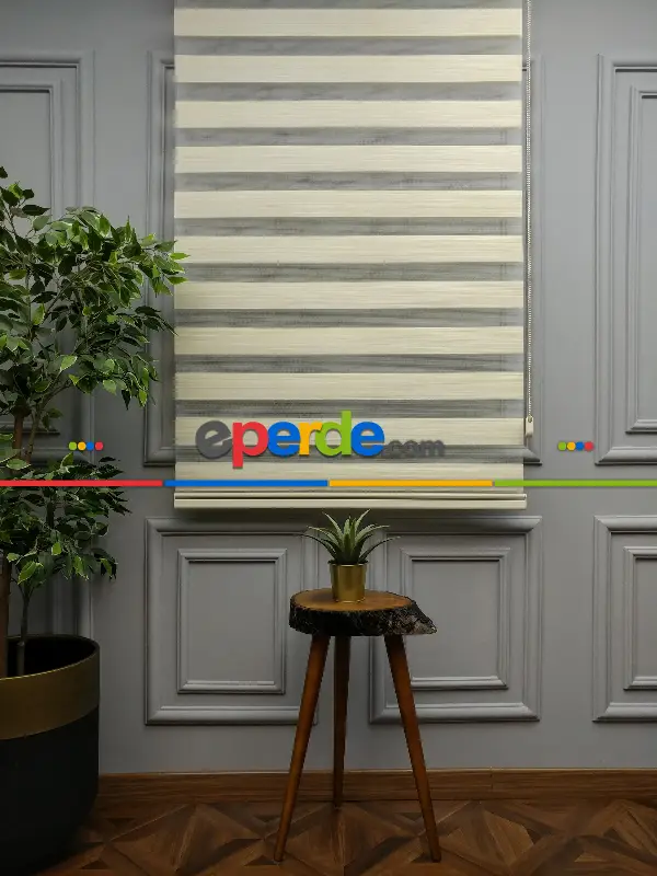 2025 Sezonu - Zebra Perde - Bambu Zebra Perde- Bej-krem Koyu