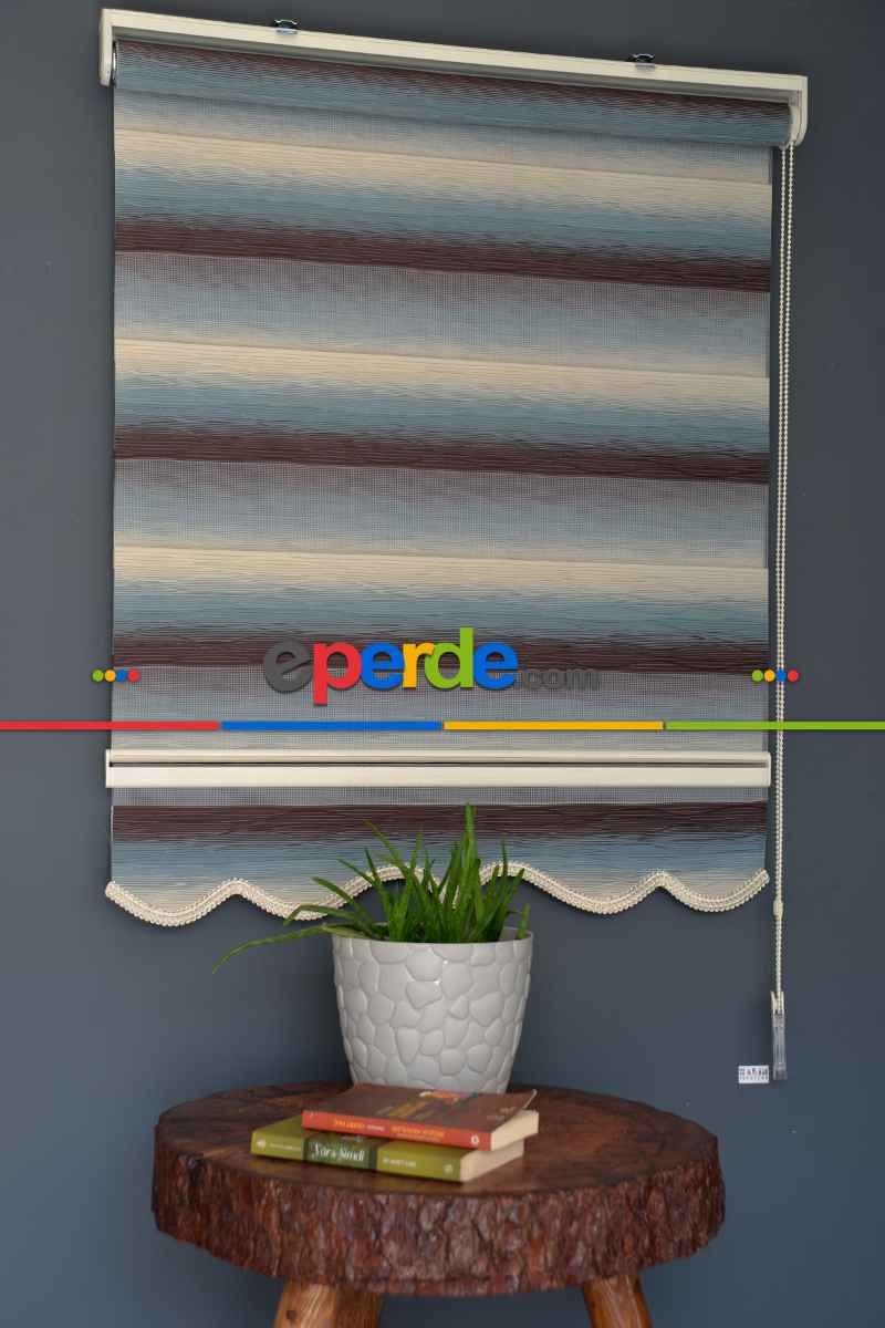 Halim Perdesan Mf-10 Bondi Mavisi & Kahverengi Etekli Veya Eteksiz Zebra Stor Perde