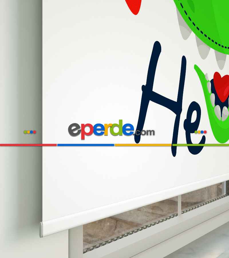 Çocuk Odası Stor Perde - Sevimli Dinazor Desenli Özel Baskılı Stor Perde- Çok Renkli