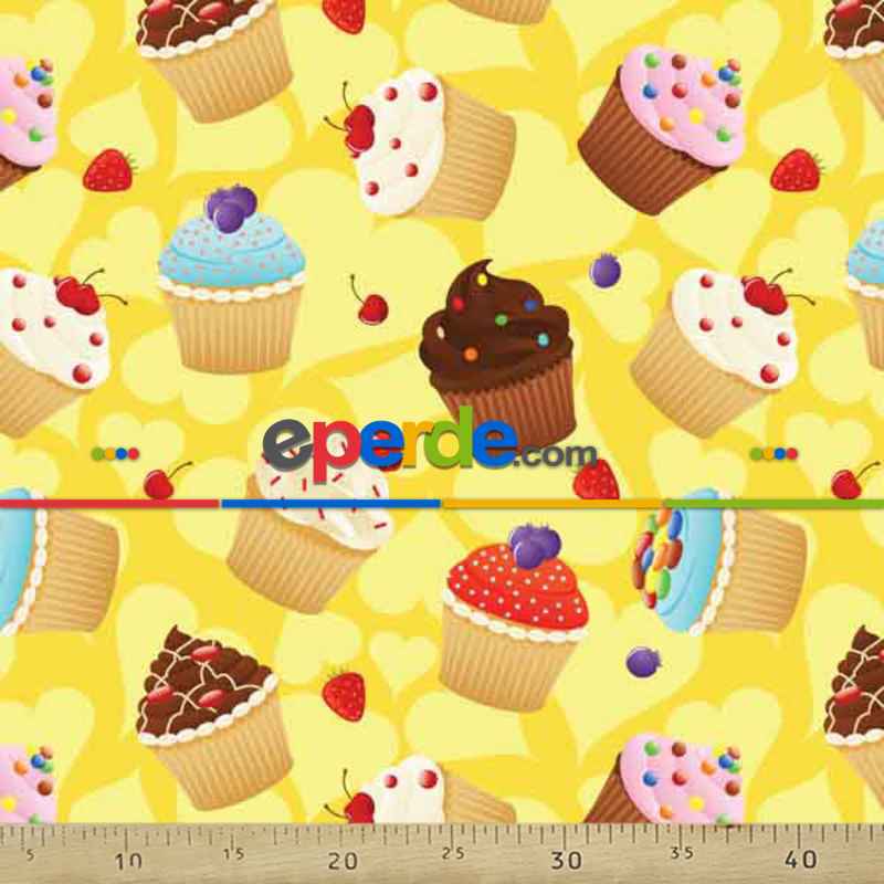 Mutfak Perdesi Kanat Fon Perde Cupcake Desenli- Mavi