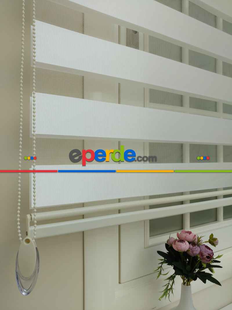 Oturma Odası - Zebra Perde- Ekru Renk Bambu Zebra Perde (kalın Zeminli)- Ekru