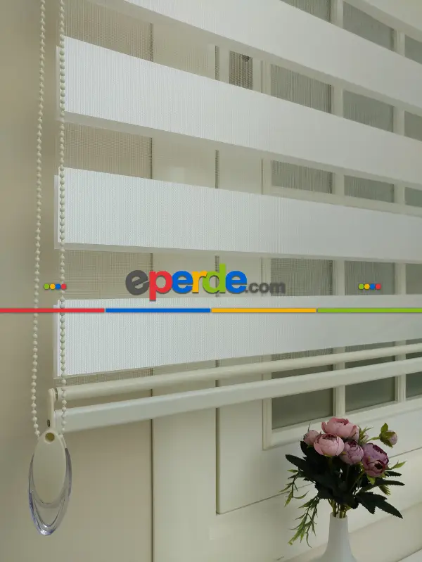 Salon Zebra Perde - Zebra Perde- Ekru Renk Bambu Zebra Perde (kalın Zeminli)- Ekru