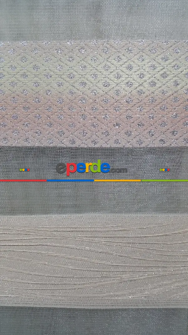 Mutfak - Jakarlı Simli Krem Pembe Geçişli Zebra Perde, Gümüş Simli