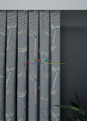 Dökümlü Kumaştan Yaprak Desenli Mavimsi Gri Tek Kanat Outlet 1. Kalite Fon Perde