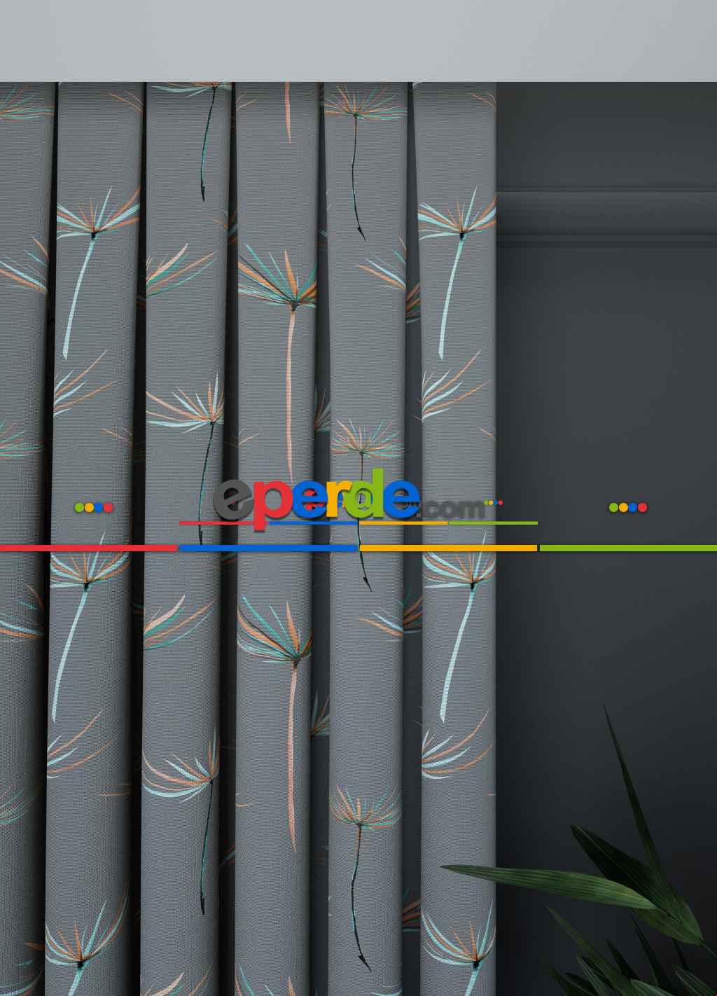 Dökümlü Kumaştan Yaprak Desenli Mavimsi Gri Tek Kanat Outlet 1. Kalite Fon Perde