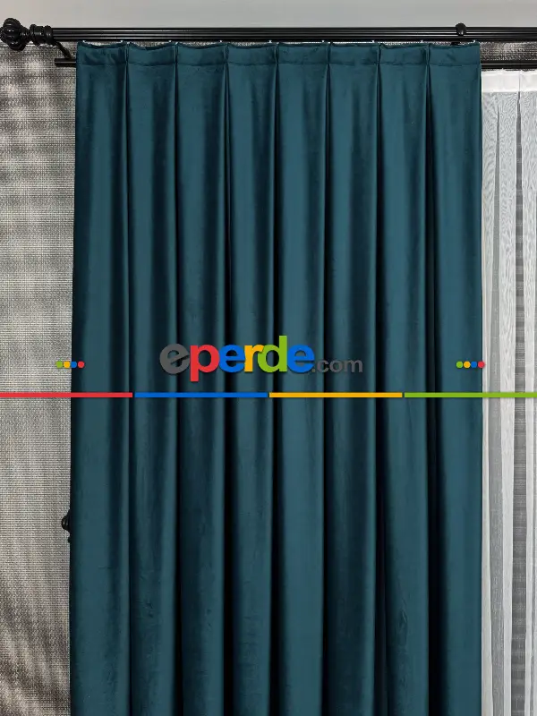 Yatak Odası - Petrol Yeşili İthal Kadife Fon Perde, Premium Kalite Serisi Kadife Fon Perde