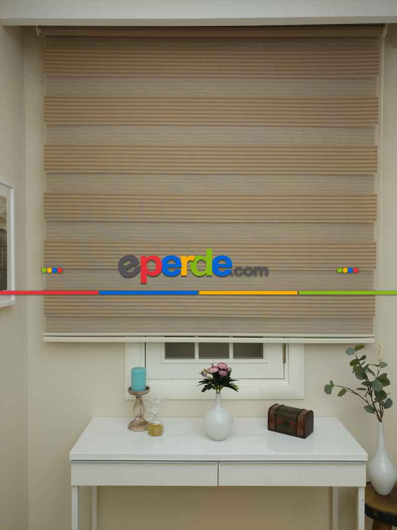 Oturma Odası - Zebra Perde - Geniş Pileli Zebra Perde- Sütlü Kahve