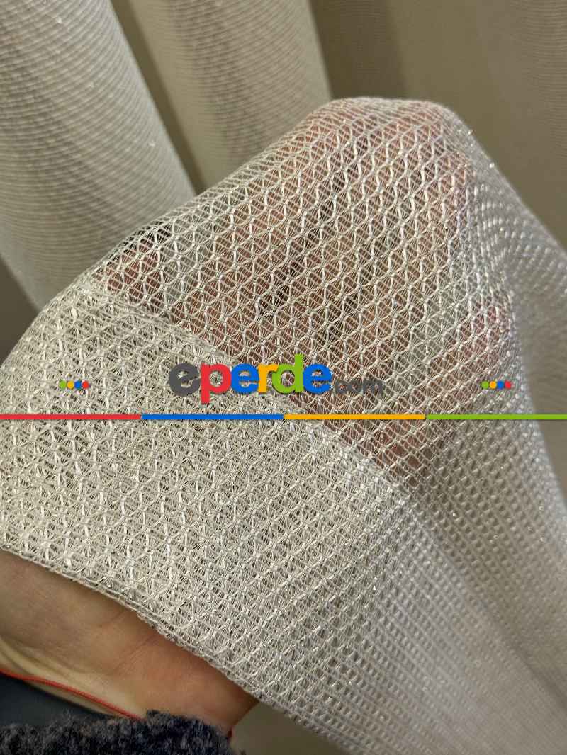 Yatak Odası - Bej Simli Tül Perde, Ağır Gramajlı Premium Seri, Kurşunlu Tül