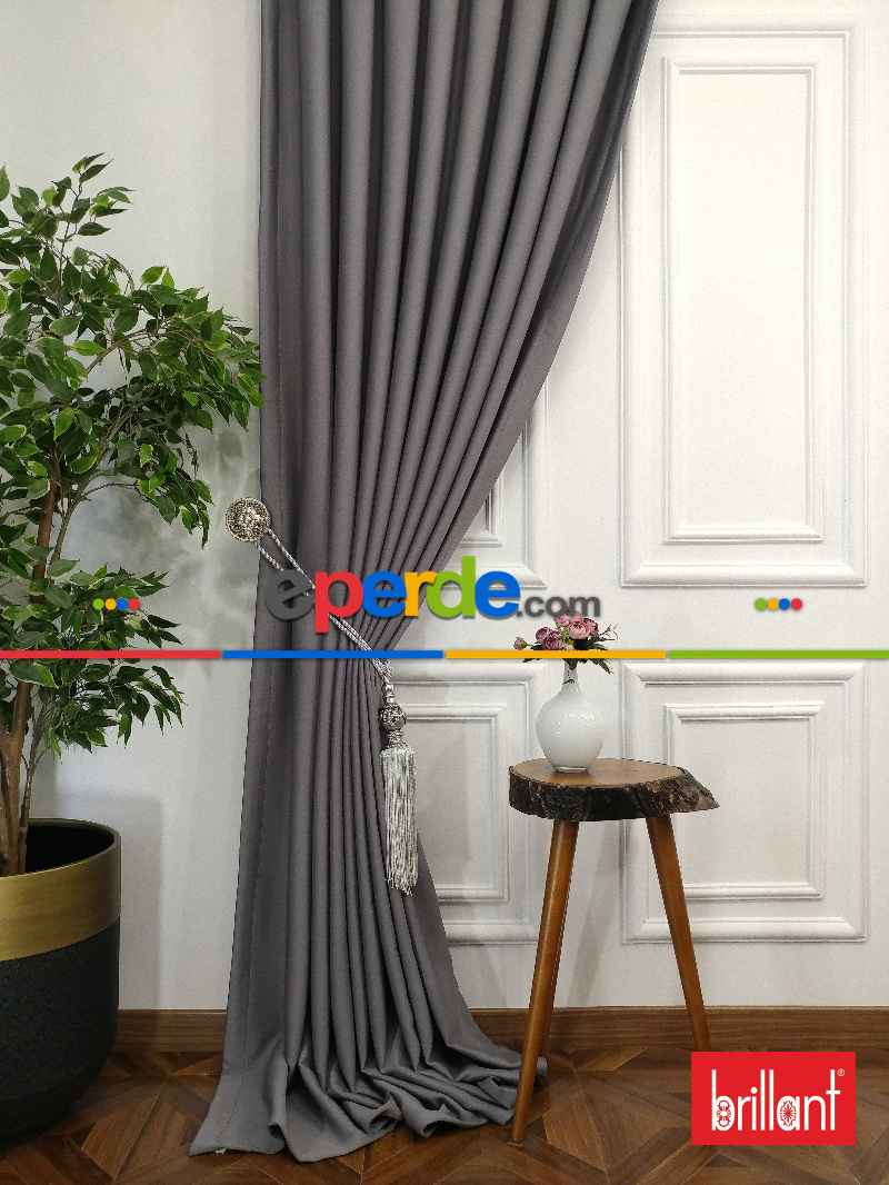 Brillant Karartma Blackout Koyu Gri Renk Fon Perde- Gri Koyu