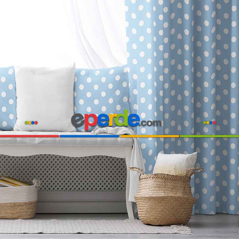 Çocuk Fon Perde Evim1616-2 Kumaşı Kalındır Duck Bezi Değildir- Mavi-beyaz