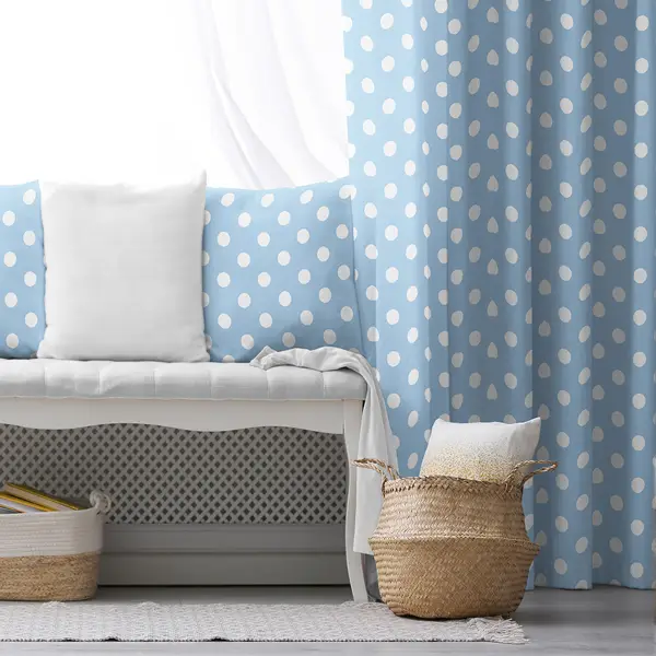 Çocuk Odası - Çocuk Fon Perde Evim1616-2 Kumaşı Kalındır Duck Bezi Değildir- Mavi-beyaz