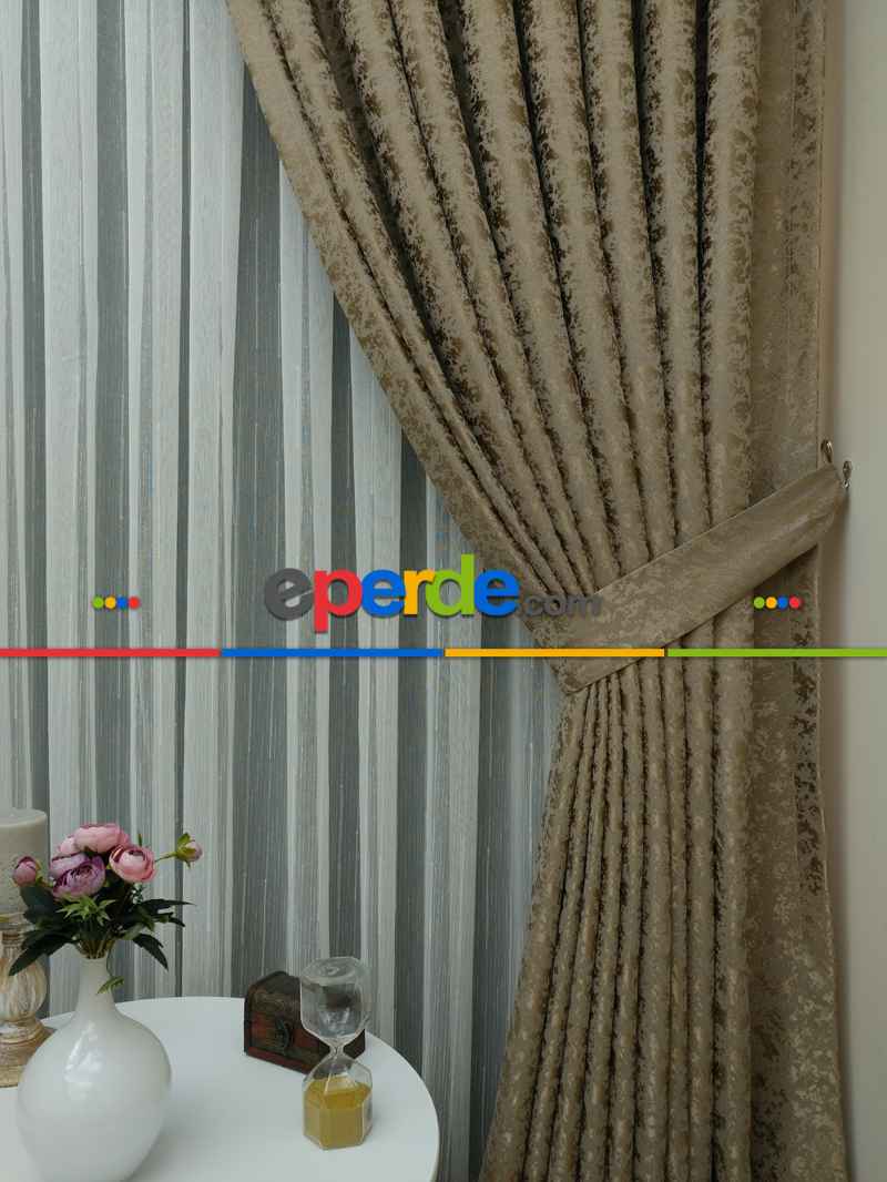 Toprak Rengi Duz Jakar Fon Perde - Taba