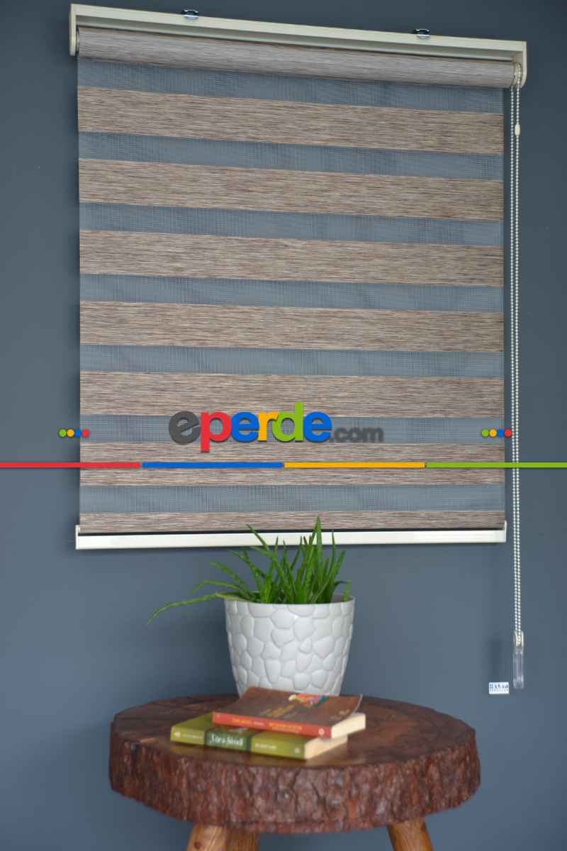 Halim Perdesan Bz-255 Açık Kahve Renk Etekli Veya Eteksiz Zebra Stor Perde