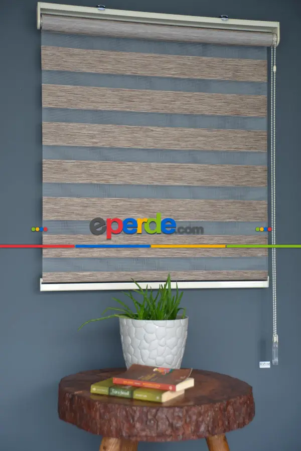 Halim Perdesan Bz-255 Açık Kahve Renk Etekli Veya Eteksiz Zebra Stor Perde