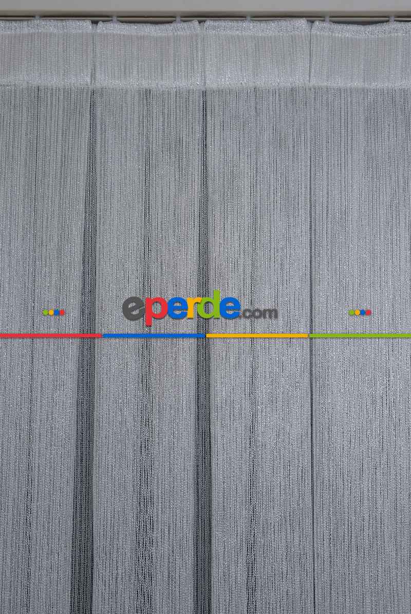 Yatak Odası - Gümüş Çizgili Düz Fantezi Tül Perde