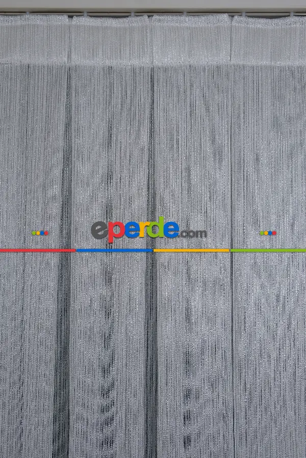 Salon Tül - Gümüş Çizgili Düz Fantezi Tül Perde