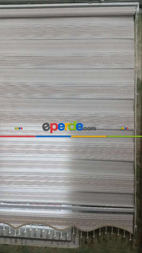 Oturma Odası - Elit Simli Pileli Zebra Perde Pudra Pembe - Gümüş Simli