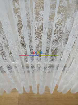 Hazır Ölçülü Bulut Desen Fransız Dantel Örme Tül Perde - Ekru