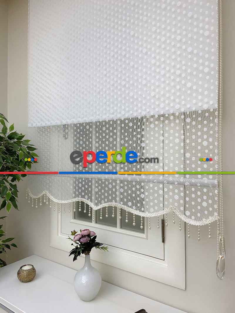 Brillannt - Çiftli Sistem Tül Stor Perde - Ekru - Açık Krem - Beyaz - Puantaj