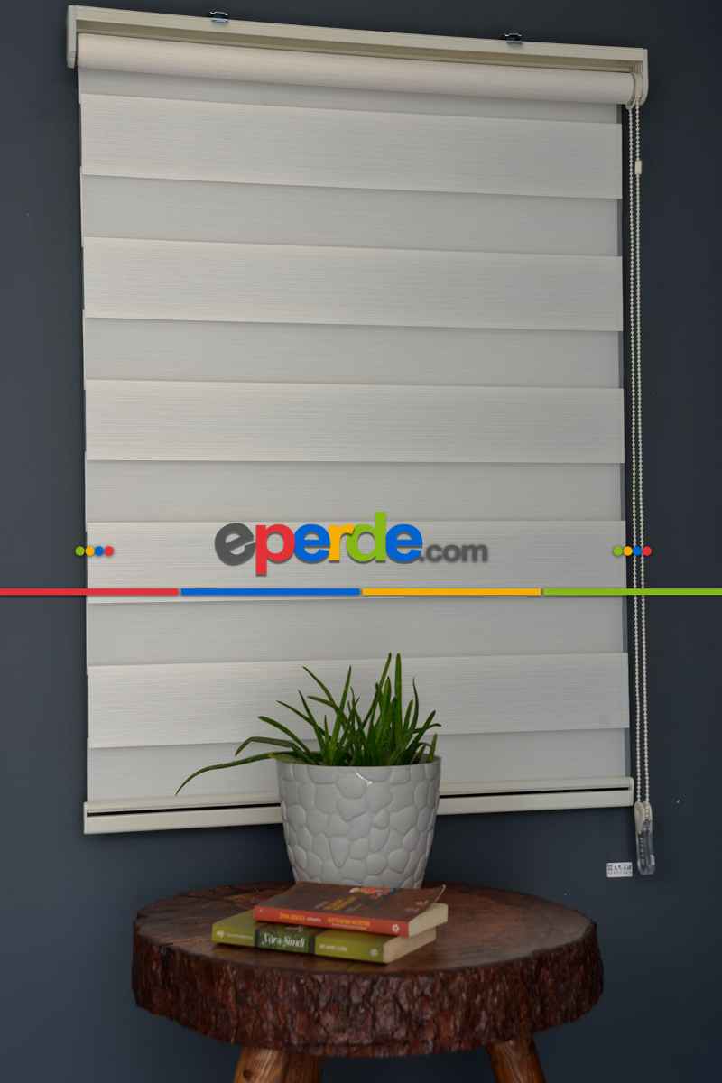 Halim Perdesan Dk-101 Krem & Beyaz Renk Etekli Veya Eteksiz Zebra Stor Perde