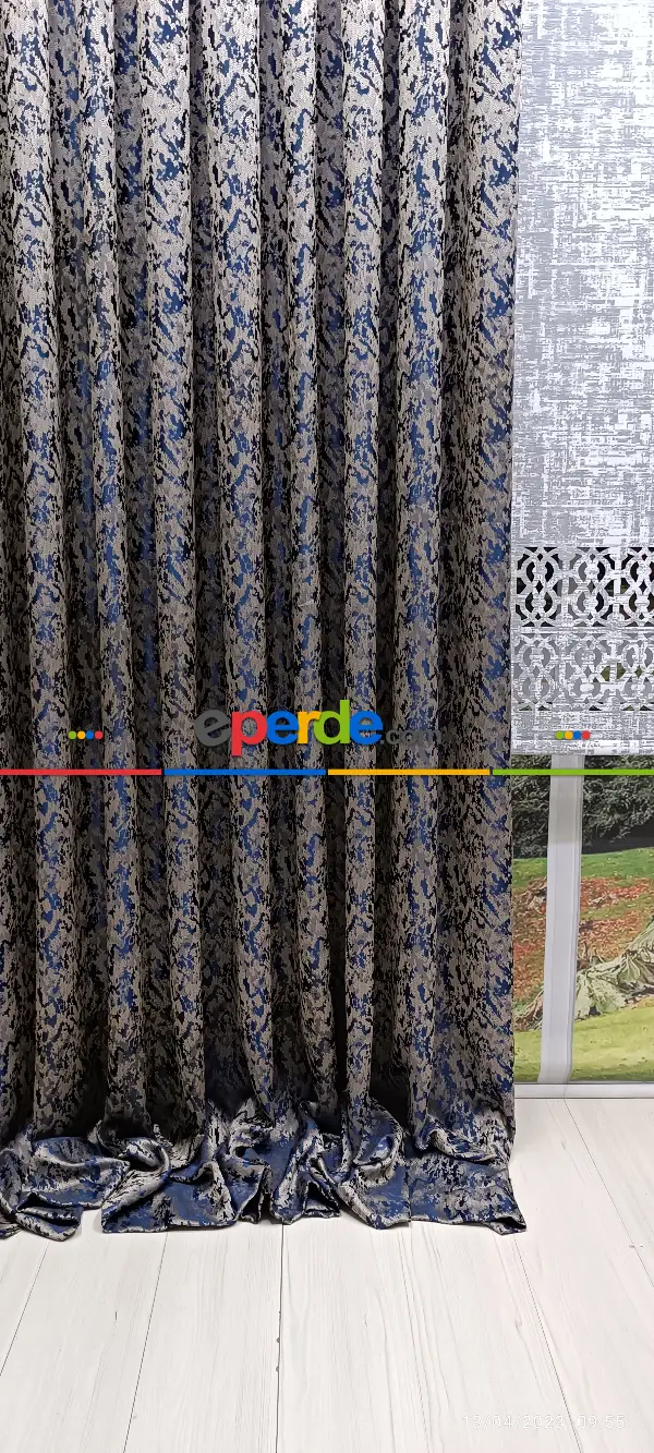 Yatak Odası - 2023 Elit Modern Desenli Fosforlu İplik Dokuma Fon Perde - 2