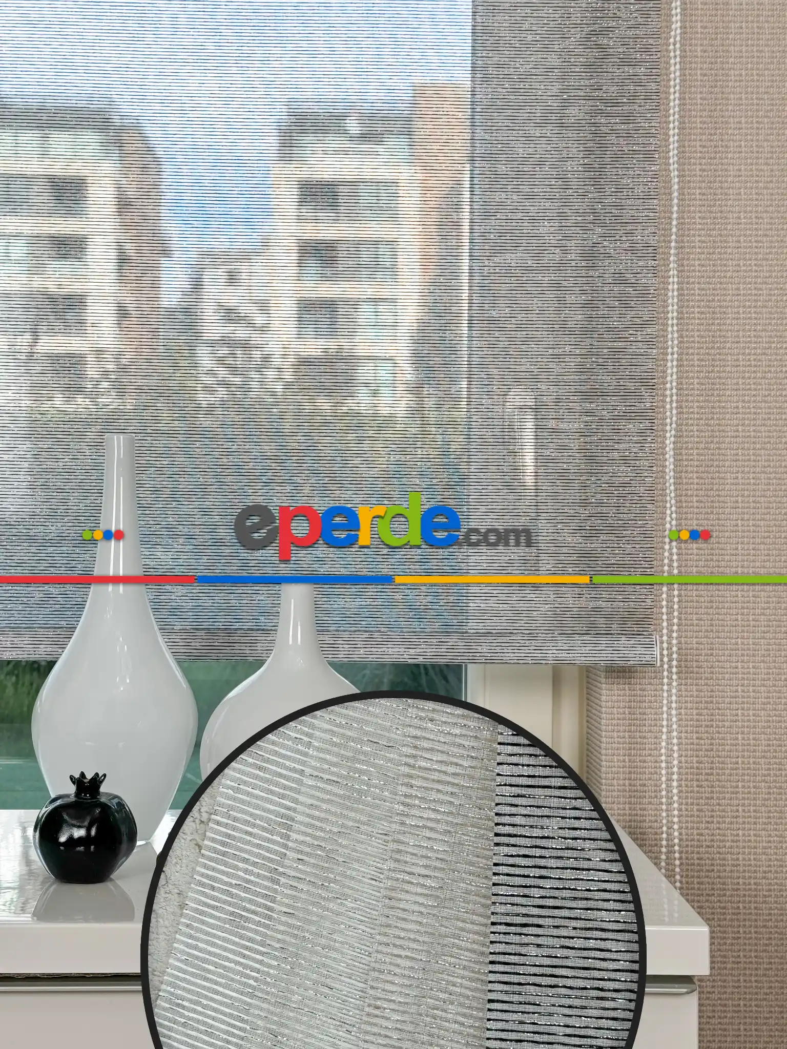 Gümüş Simli Siyah Çizgili Tül Stor Perde, Standart Metal Kasalı Yüksek Kalite Kornişe Kolay Montaj Seçenekli