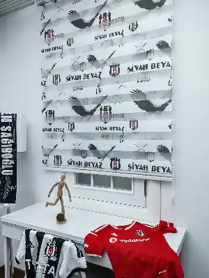 Genç Odası - Zebra Perde- Dijital Taraftar Baskılı Beşiktaş Zebra Perde- Siyah-beyaz