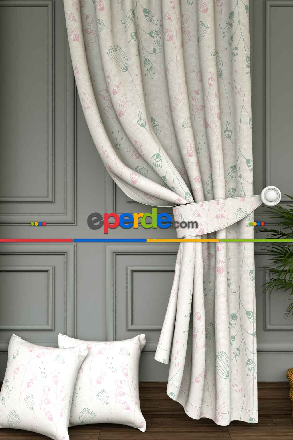 Soft Kuru Çiçekler Baskılı Fon Perde