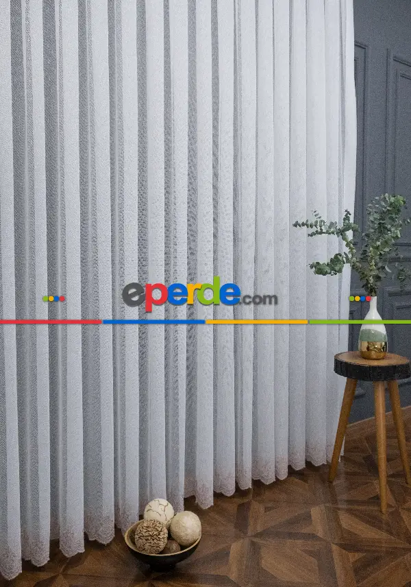 Salon Tül Perde - Şehrazat Fransız Danteli Etek Ucu Pembe Nakışlı Örme Tül