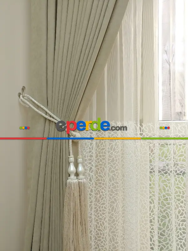 Salon Fon - Bej Rengi - Düz Fon Perde (  Dökümlü Fon Perde)- Bej