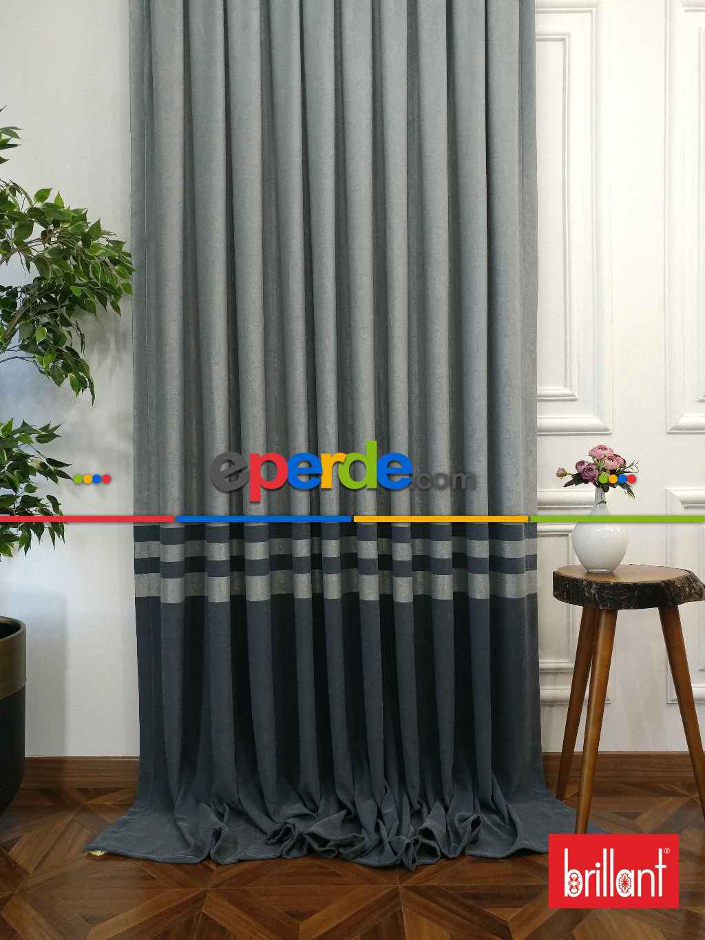 Brillant Süet Pano Fon Perde 180cm Yeni Sezon- Mavi Grimsi-antrasit