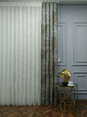 2021 Sezonu - Tül Dikey Zebra Perde - Fon Kumaşlı Tül Dikey Perde - Stor Tül Perde Hepsi Birarada- Sarı-füme-ekru