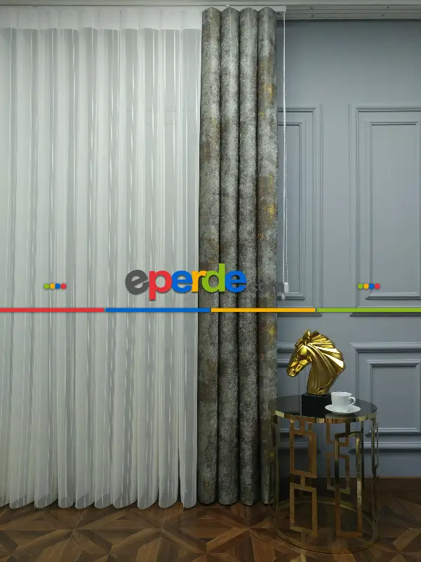 Salon - 2021 Sezonu - Tül Dikey Zebra Perde - Fon Kumaşlı Tül Dikey Perde - Stor Tül Perde Hepsi Birarada- Sarı