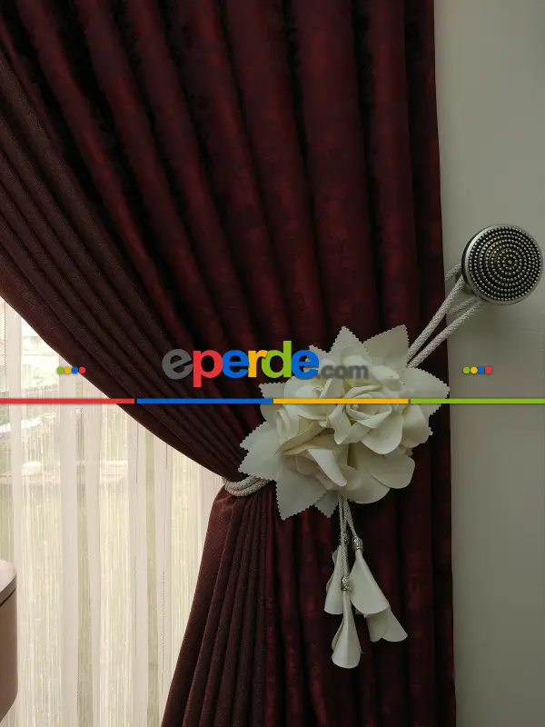 Kahve Bordo Renk Kombinli Desenli Fon Perde- Bordo-kahve