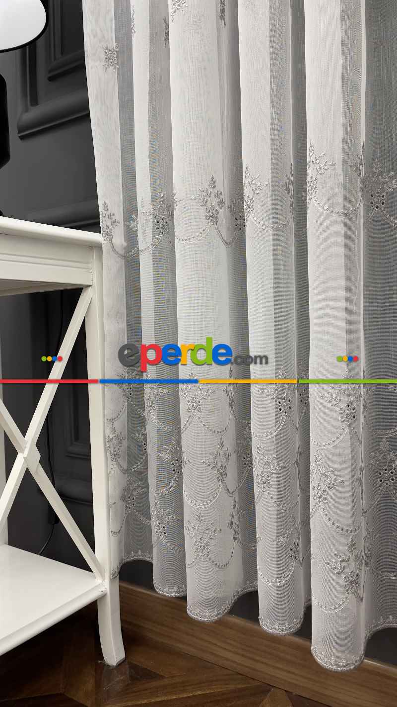 Salon - Premium Seri Trend Perde Modelleri 2023-kabartma Atlas İplikle Nakışlı İşleme Tül Perde 03