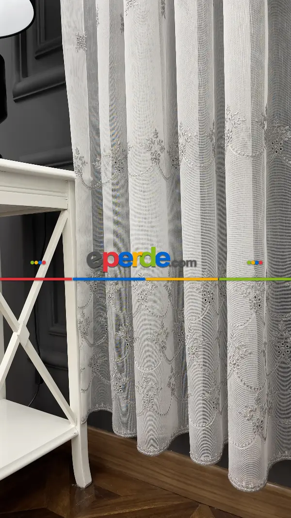 Oturma Odası - Premium Seri Trend Perde Modelleri 2023-kabartma Atlas İplikle Nakışlı İşleme Tül Perde 03