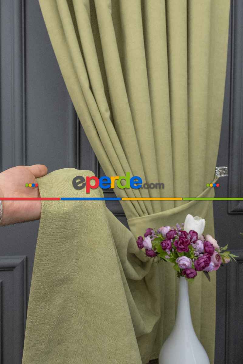 Salon - Su Yeşili Rengi Düz Fon Perde Dökümlü Fon Perde