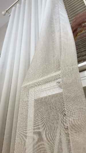 Keten Ekru Bej Degrade Geçişli Tül Perde, Ağır Gramajlı Premium Seri, Eteği Kurşunlu