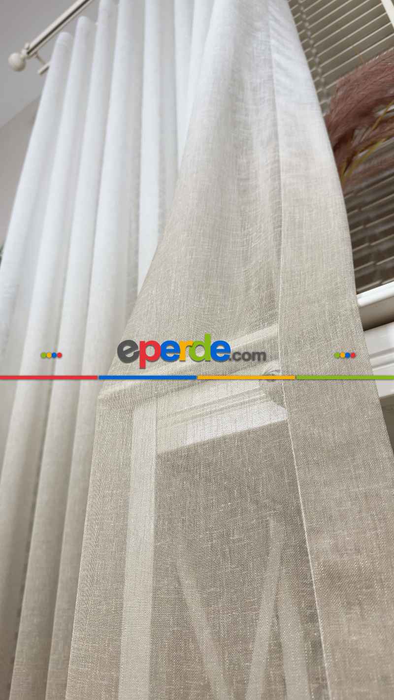 Keten Ekru Bej Degrade Geçişli Tül Perde, Ağır Gramajlı Premium Seri, Eteği Kurşunlu