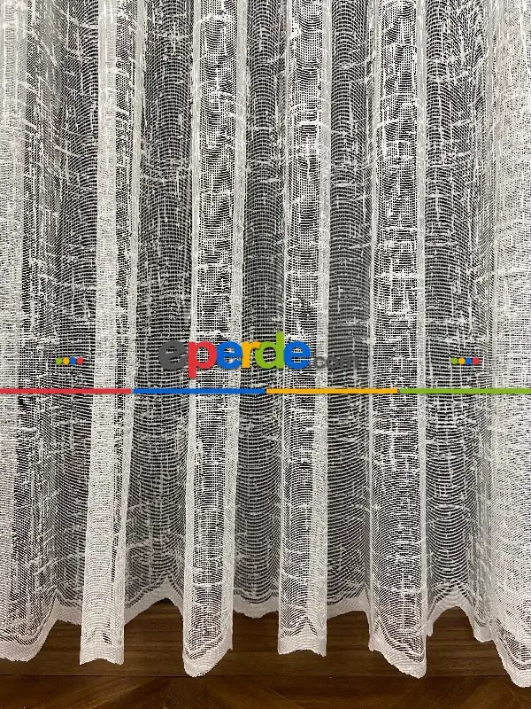 Tül Perde - Salon/Yatak Odası - Fransız Dantel 2025 - Spor Desenli Tül Perde - Ekru Açık Krem