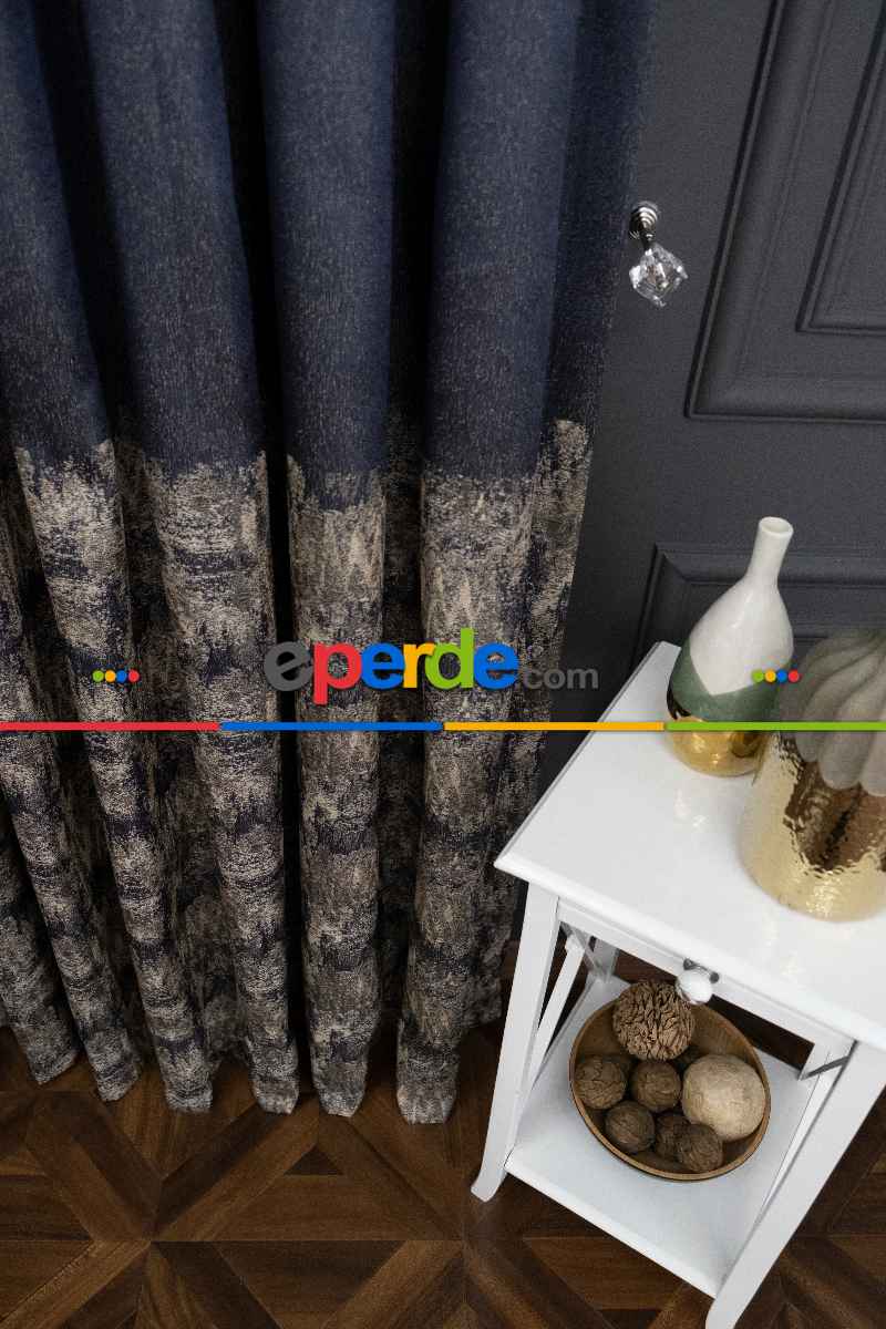 Lacivert Pano Fon Gramajlı Dökümlü Jakar Fon Perde (180)- Lacivert